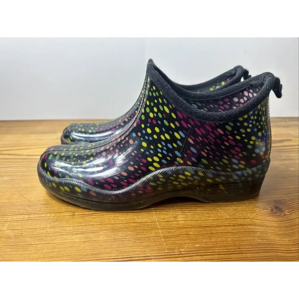 Corkys Women’s Rubber Rain Ankle Boots RAINBOW-Colored Polka Dot, Size 8 - Picture 2 of 9